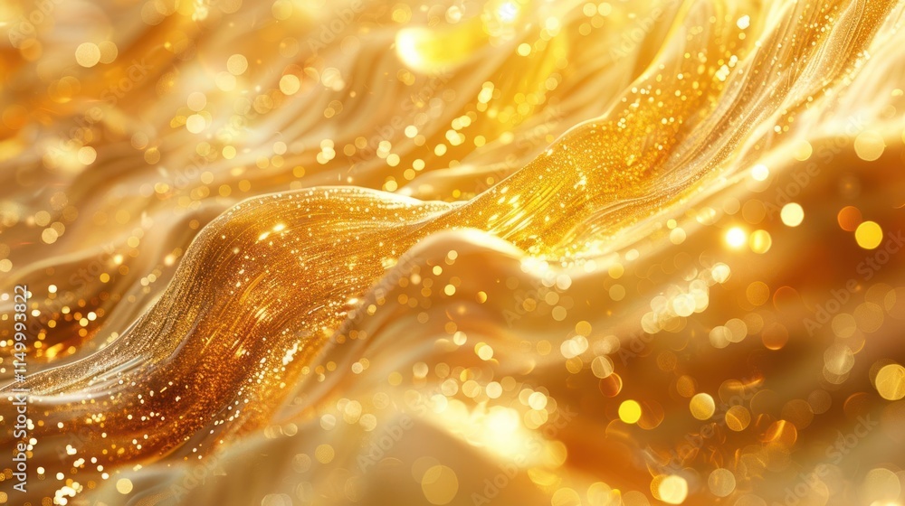 Aufkleber a shimmering abstract golden wave with sparkling particles.