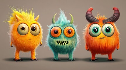 Fototapeta premium Cute. Monsters. Vector Set. Kids cartoon character design for poster, baby products logo and packaging design.