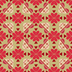 Heart shape with geometric of red heart. Seamless pattern. 