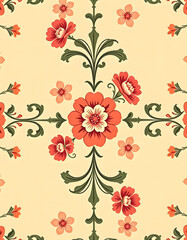 Floral old retro vintage ornament wallpaper on background. Cute ornament floral pattern. Background design. Vintage wallpaper, angled photoshot, with white tones