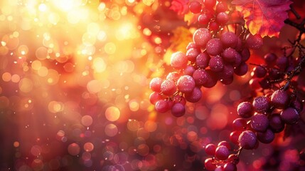 A close-up of grapes with a warm, glowing background and soft bokeh effects.
