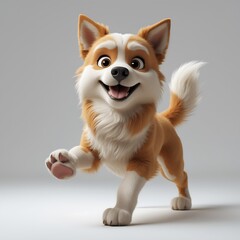 Adorable 3D Rendered Corgi Puppy Playfully Walking Towards the Camera