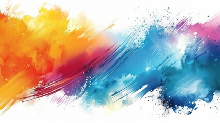 A vibrant abstract design featuring dynamic brush strokes in warm and cool colors.