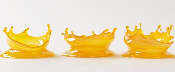 Three orange liquid splashes on white background.