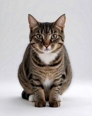 Obraz premium Adorable Tabby Cat Portrait Against a Neutral Background A Stunning Studio Shot of a Domestic Short Hair Cat