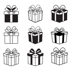 Gift box icon. Gift wrapping symbol. Surprising gift box signs, vector