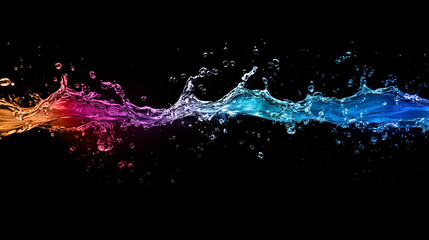 Colorful water splash in shades of pink and blue on black background, dynamic and captivating motion
