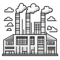 Industrial Factory Building Emits Smoke Into Cloudy Sky