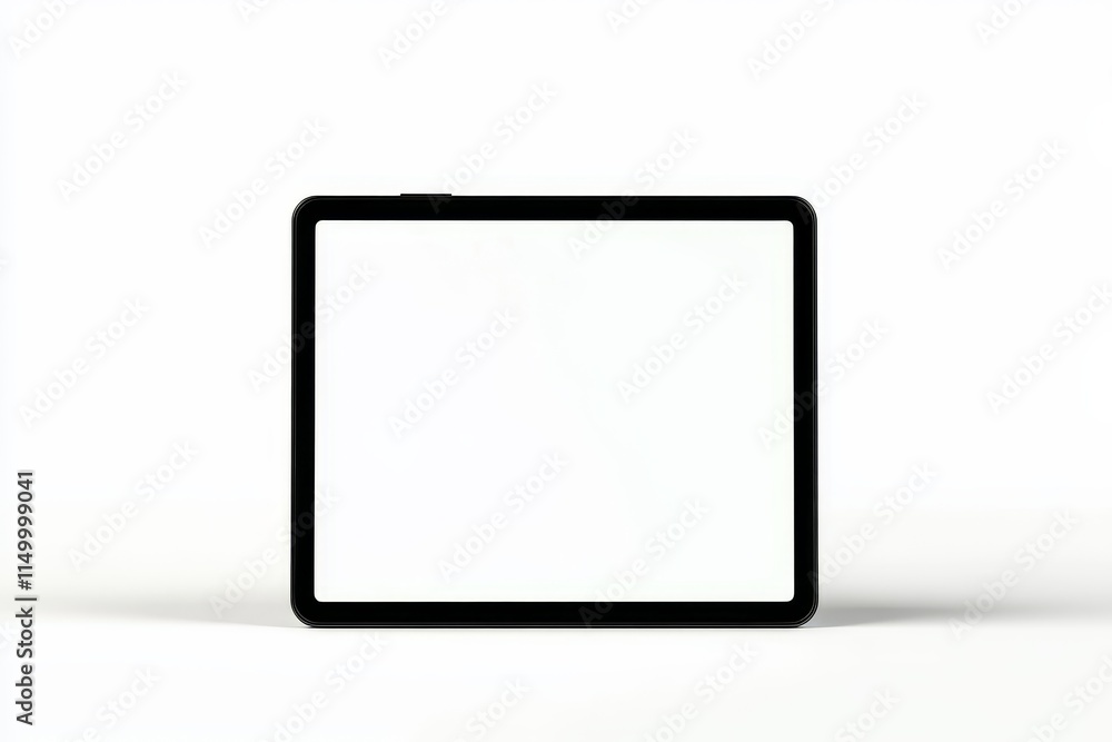 Poster black tablet computer with blank screen on white background.