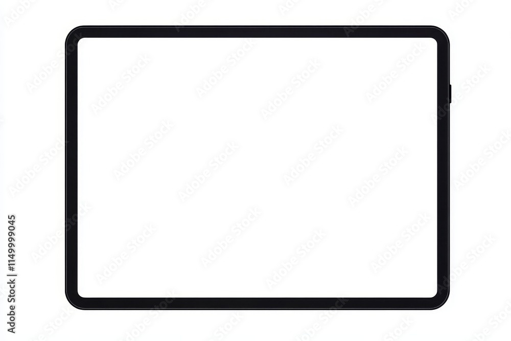 Poster black tablet computer with blank white screen isolated on white background.