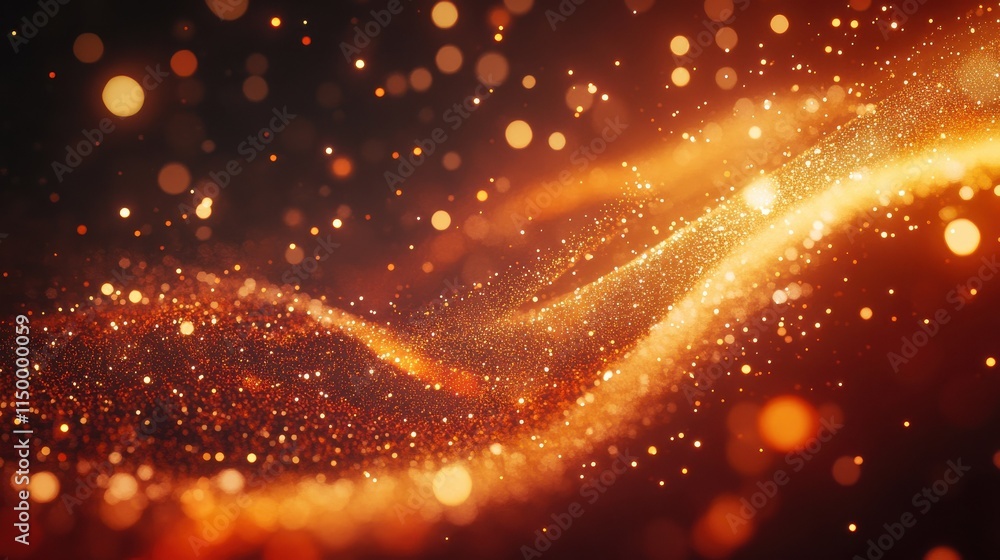 Poster abstract digital particle wave and light with flowing small particles dance motion on the wave and l