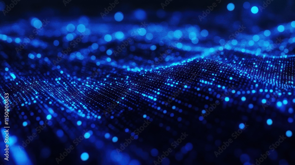 Poster blue digital binary data on computer screen background
