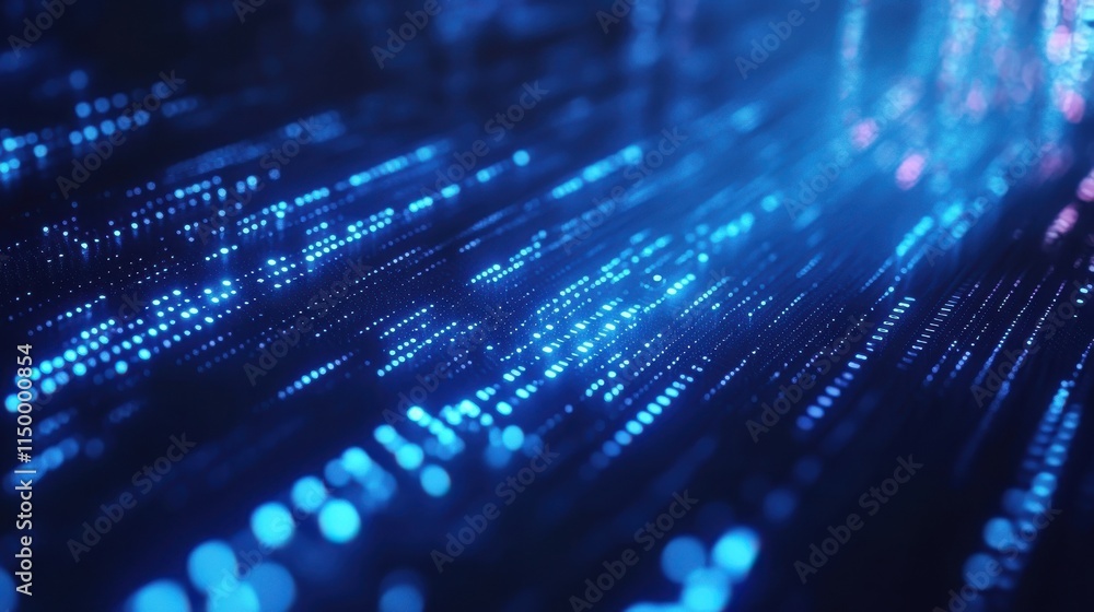 Poster blue digital binary data on computer screen background