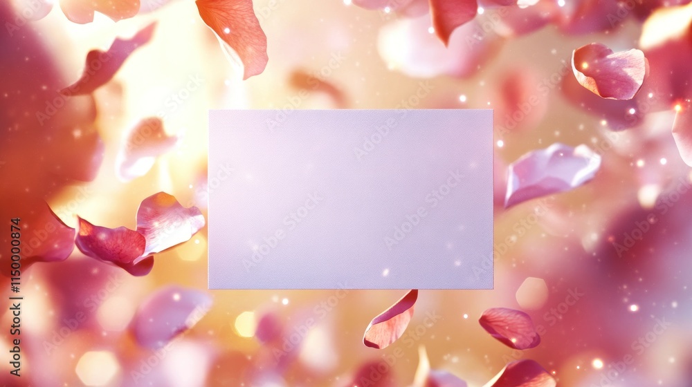 Poster a dreamy background with floating petals and a blank space for text or images.