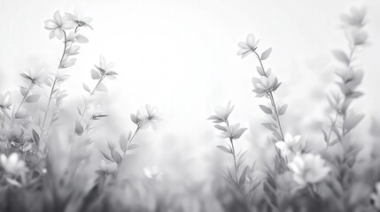 blurred wildflowers in a meadow, their subtle shapes blending into the soft light of the scene