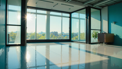 Fototapeta premium Empty Room with City View