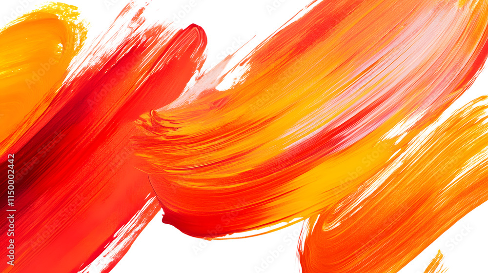 Poster vibrant orange and red brushstrokes in abstract patterns, creating bold textures for artistic and cr