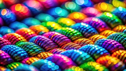 Close-up of vibrant paracord, bokeh background showcasing colorful rope textures.