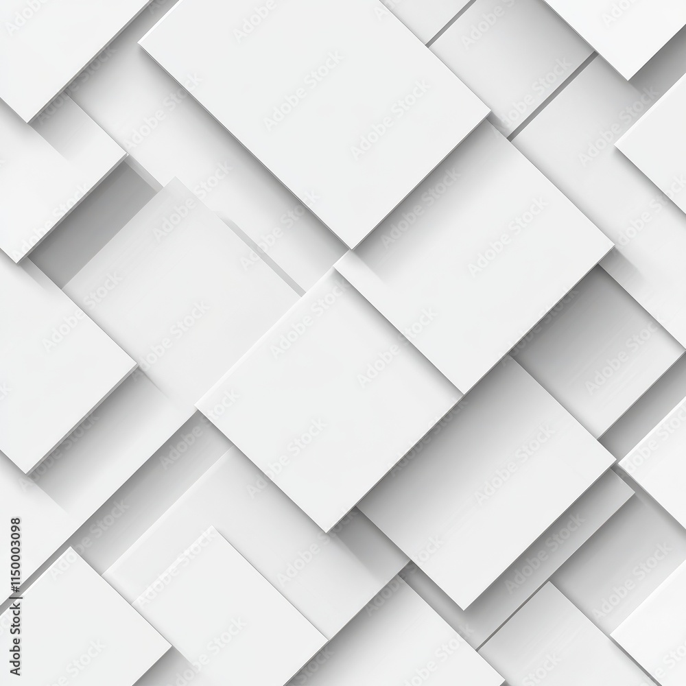 Poster modern white and light grey square overlapped pattern on background with shadow. white background. m