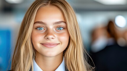 Portrait of a Smiling Teenage Girl in School Uniform