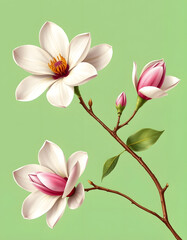 Fototapeta premium Magnolia flower isolated on transparent background, old botanical illustration, pop-art, with white tones