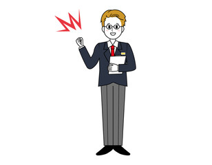 接客をする男性販売員のイラスト　男性のビジネスマンの全身イラスト