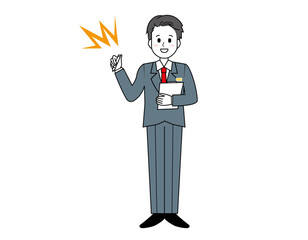 接客をする男性販売員のイラスト　男性のビジネスマンの全身イラスト