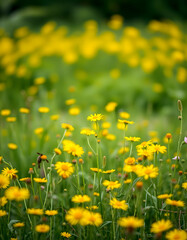 Obraz premium yellow flower field meadow vintage retro, Side lit, with white tones