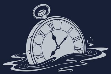 A black Silhouette Surreal design of a clock melting underwater