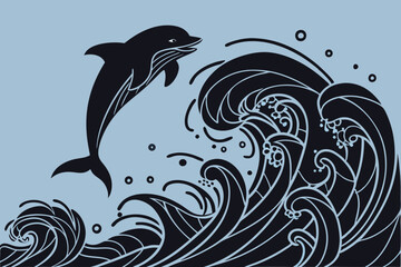 A black Silhouetted abstract waves in a fluid, flowing design