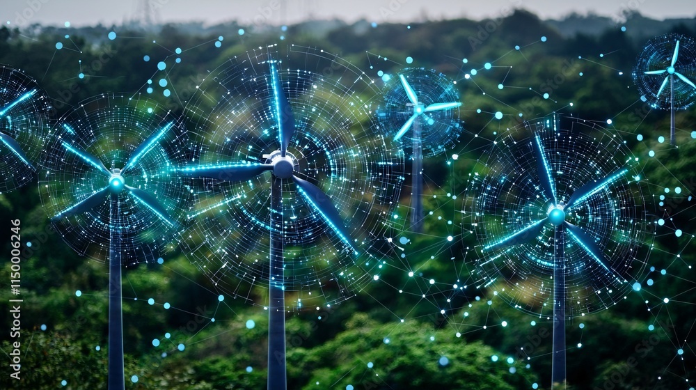 Poster Technological breakthroughs in smart grid interfaces making renewable energy management seamless Stock Photo with side copy space