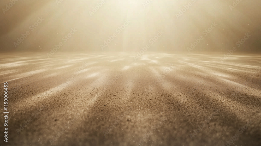 Poster a serene landscape with soft light illuminating textured sand, creating a tranquil atmosphere that i