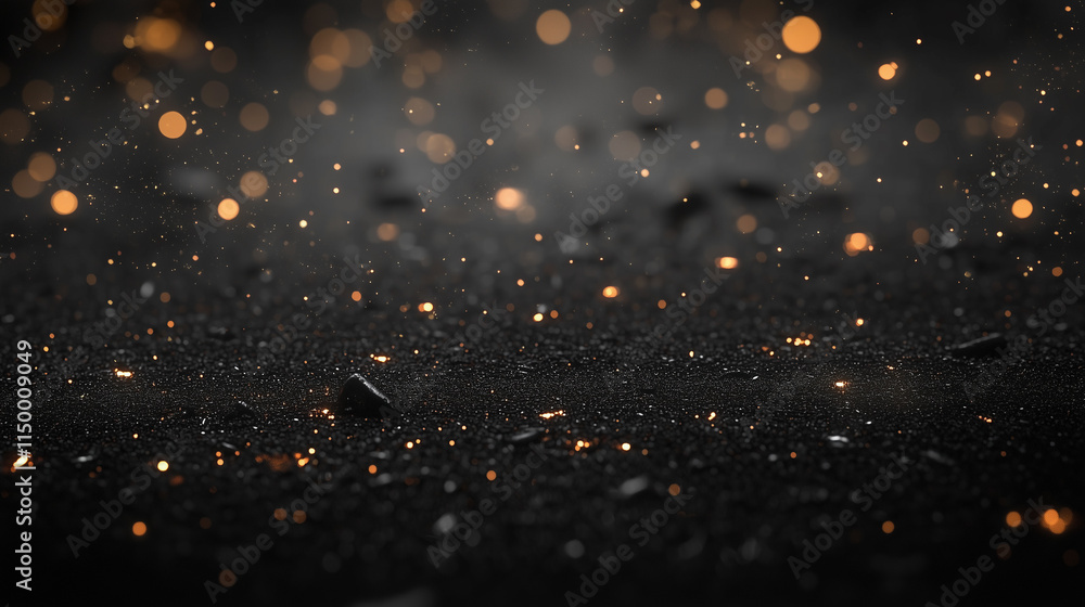 Poster a mesmerizing scene of glowing particles suspended in a dark environment, creating an ethereal and m