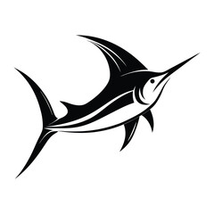 Swordfish Icon Black and White Stylized Vector Illustration.