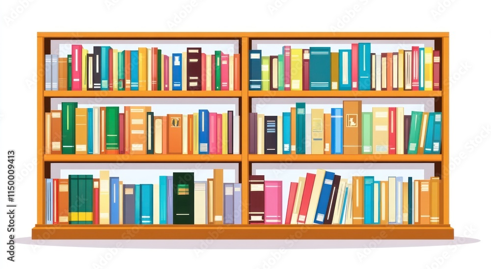 Poster a colorful bookshelf filled with various books, showcasing a diverse collection for reading.