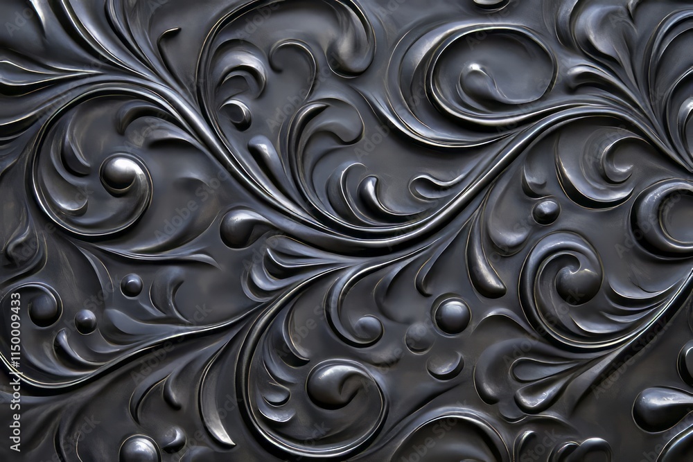 Aufkleber intricate matte ceramic design featuring embossed textures and swirling patterns in a dark finish