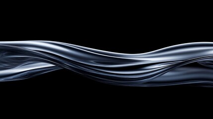 Abstract flowing silver fabric on black background.