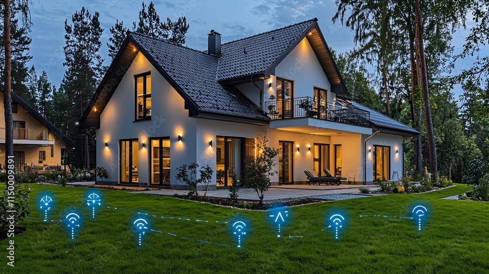 Poster Energy management applications on mobile devices monitoring and controlling home energy usage linked to smart grids Stock Photo with side copy space