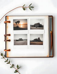 Vintage photoalbum for photos on white isolated background, detailed
