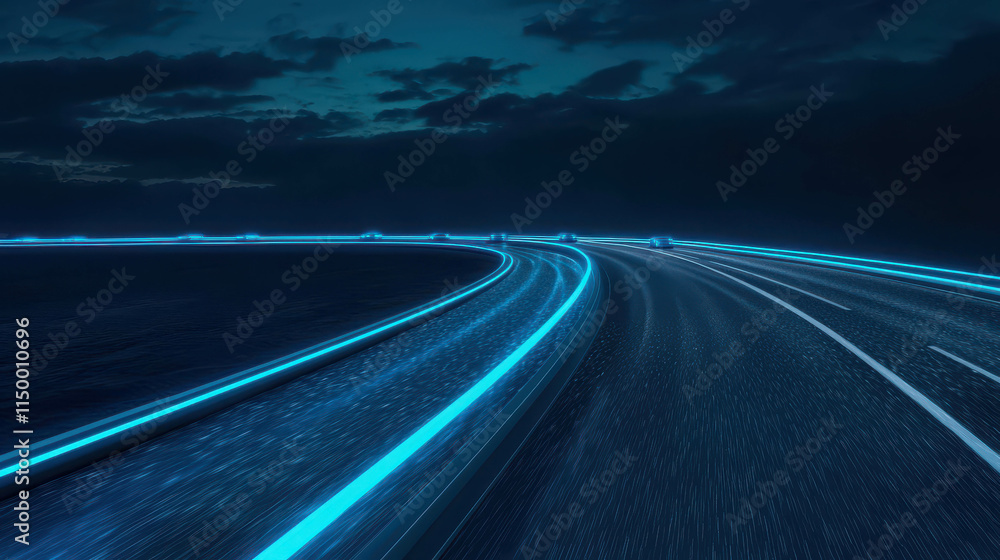 Poster high-tech illuminated expressway at night with dynamic lighting effects