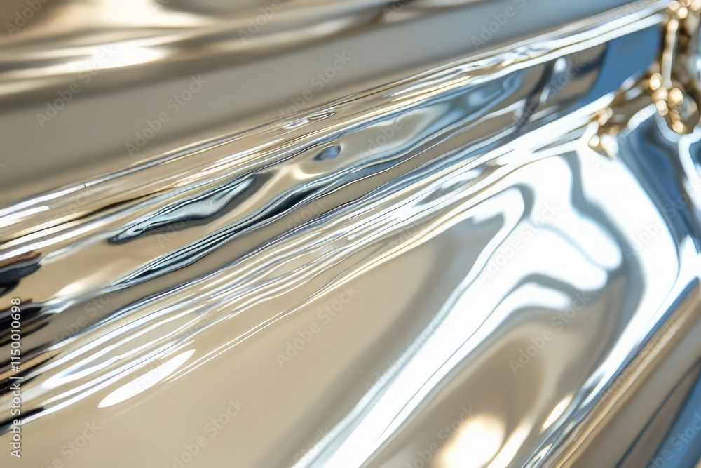 Poster Reflective chrome texture with a sleek and shiny surface showcasing intricate patterns under light