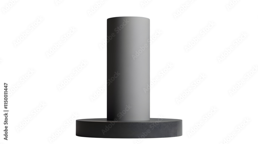 Poster minimalist gray cylinder display stand with matte texture for industrial product visuals isolated on