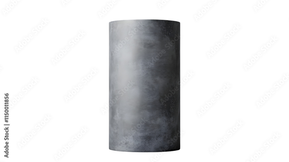 Poster minimalist gray cylinder display stand with matte texture for industrial product visuals isolated on