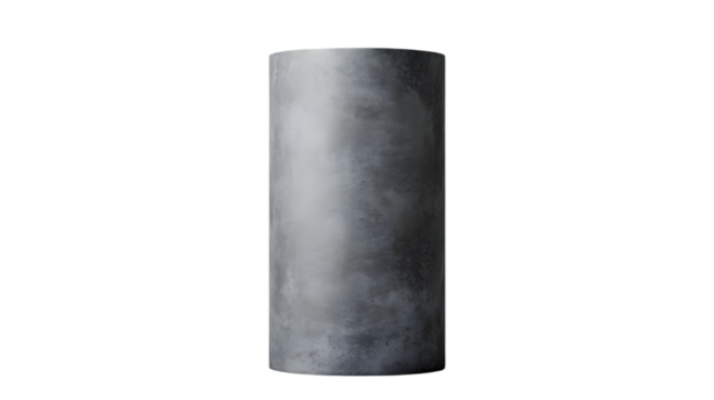 Minimalist gray cylinder display stand with matte texture for industrial product visuals Isolated on transparent background