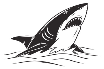 A shark fin emerging from the water, black silhouette vector on a white background