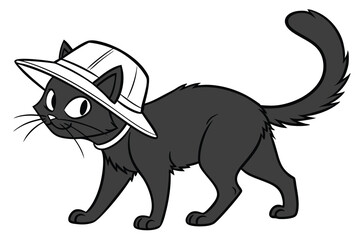 black cat with  hat white background
