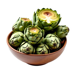 Obraz premium A collection of artichoke heads in a bowl on black background