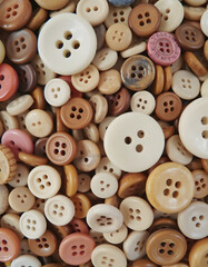 Large collection of old vintage sewing buttons, smooth light, with white tones