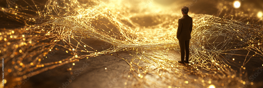Aufkleber an intricate network of neural pathways made of gold, illustrating the connection between mental hea