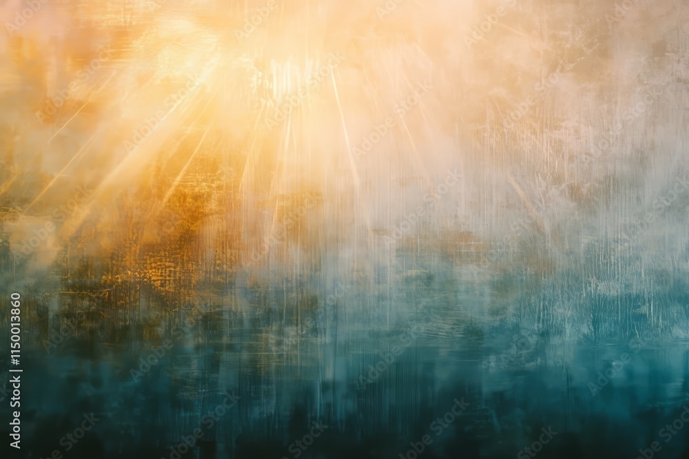 Poster subtle sun rays break through mist creating a serene and dreamy atmosphere in nature's embrace